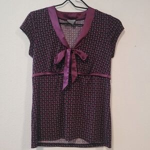 Ann Taylor Purple Geometric Patterned Blouse Sz XS